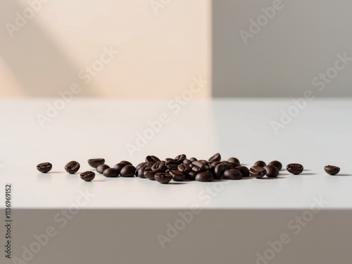 scattering a few coffee beans around a copy space image