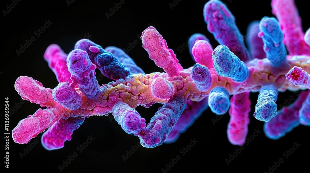 Obraz premium A colorful microscopic view of coral-like structures showcasing intricate details.