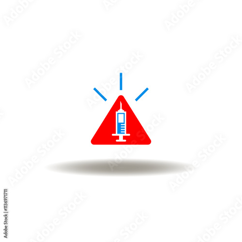 Vector illustration of attention sign with syringe. Symbol of vaccination during an epidemic.