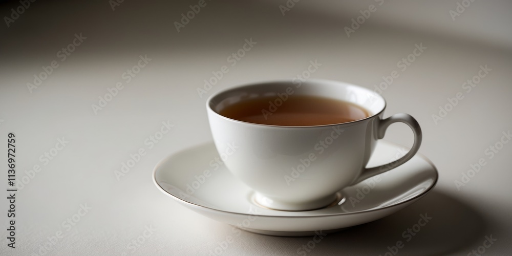 White Teacup Filled With Light Brown Liquid On Saucer White Teacup Filled With Light Brown Liquid On Saucer
