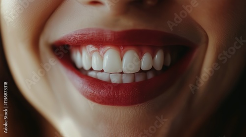 Close-up of a person's mouth with a bright smile showing white teeth
