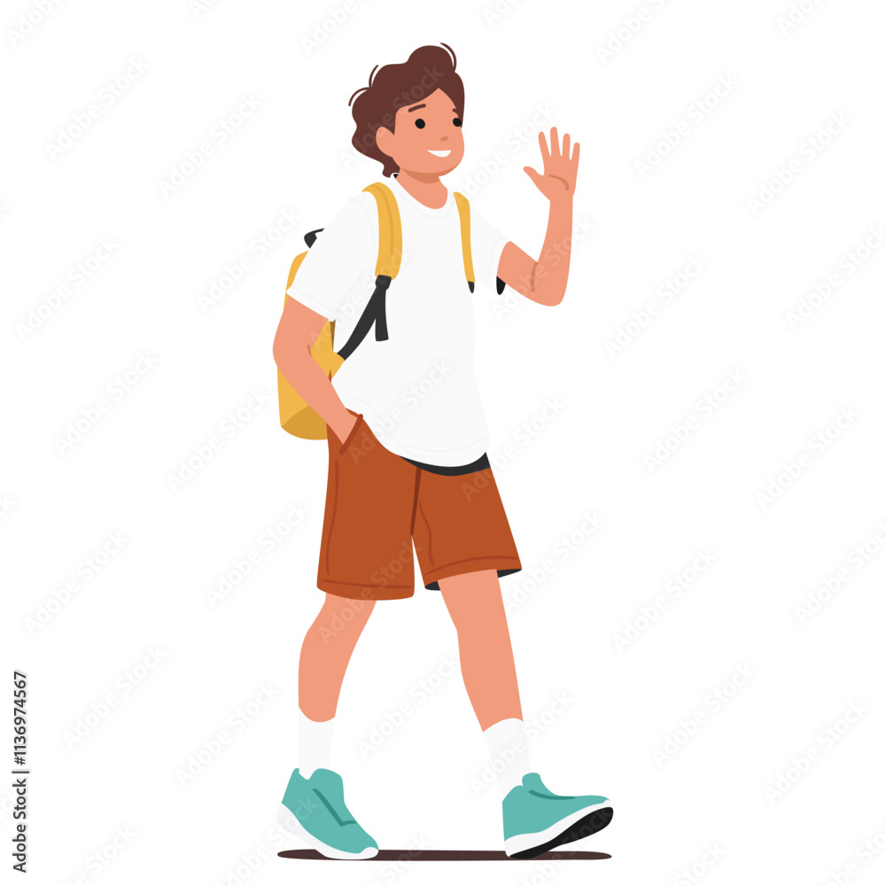 Teenage boy high school student cartoon character carrying backpack going to study isolated on white Teenage boy high school student cartoon character carrying backpack going to study isolated on white