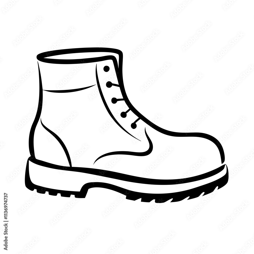 Construction boot icon in black and white.
Construction boot icon in black and white.