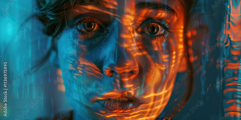 Fototapeta premium Close-up Portrait with Orange and Teal Lighting Effects