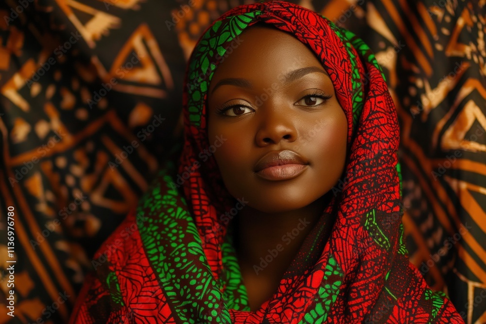 Portrait of an African American woman in African colors and style Portrait of an African American woman in African colors and style