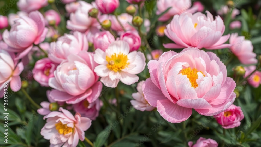 Pink peony flowers creating a lush and vibrant background, nature, flowers, blooming Pink peony flowers creating a lush and vibrant background, nature, flowers, blooming