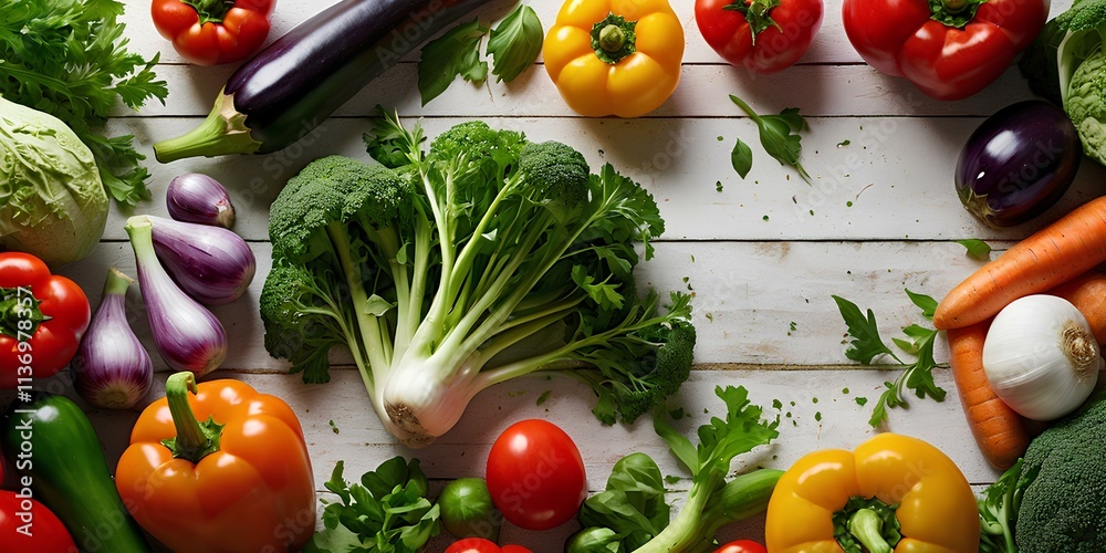 Vibrant Assortment of Fresh Vegetables Artfully Arranged on a Rustic Wooden Surface for Culinary Inspiration Vibrant Assortment of Fresh Vegetables Artfully Arranged on a Rustic Wooden Surface for Culinary Inspiration