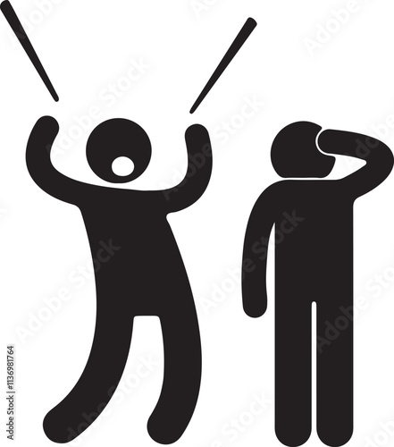 Illustration of a stickman shouting at his friend who feels embarrassed icon silhouette