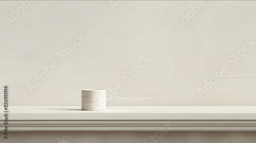 a single thread laid across a white table left to right photoreal thread only concept image photo