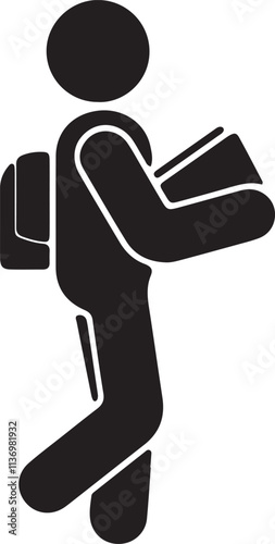 Illustration of a stickman going to school icon silhouette