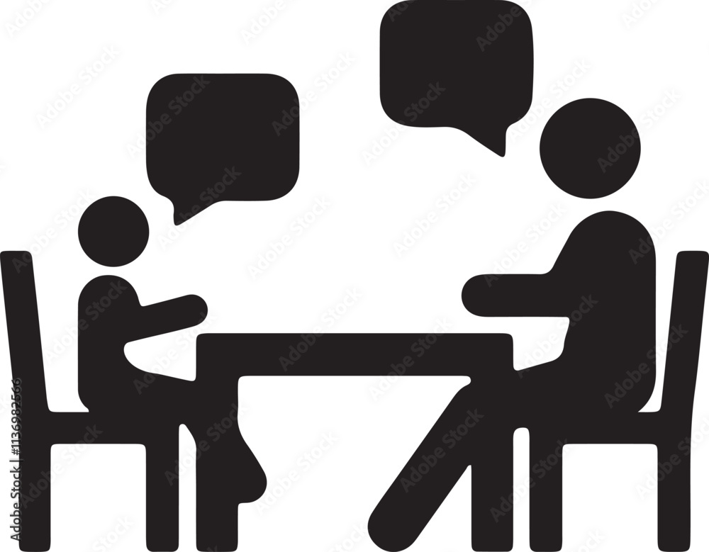 Illustration of a stickman father and child sitting and chatting together icon silhouette Illustration of a stickman father and child sitting and chatting together icon silhouette