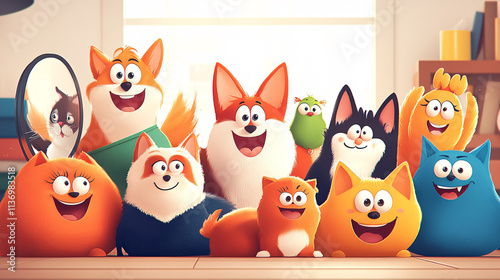 cats and dogs with heart