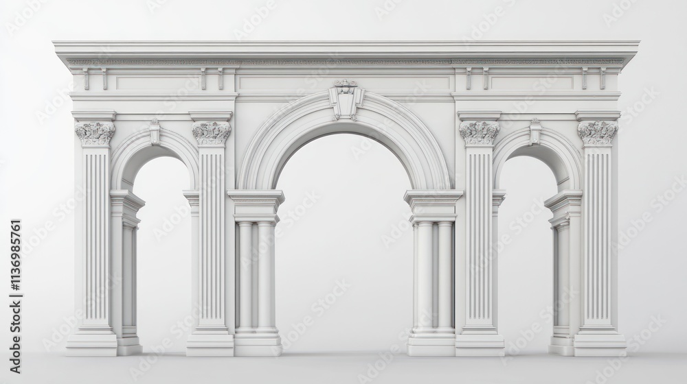 Fototapeta premium White classical archway with pillars and ornate details.