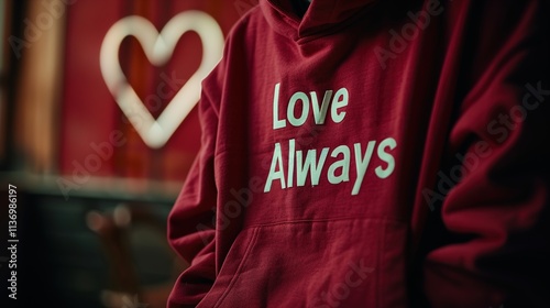 A close-up shot of a red hoodie with the slogan 