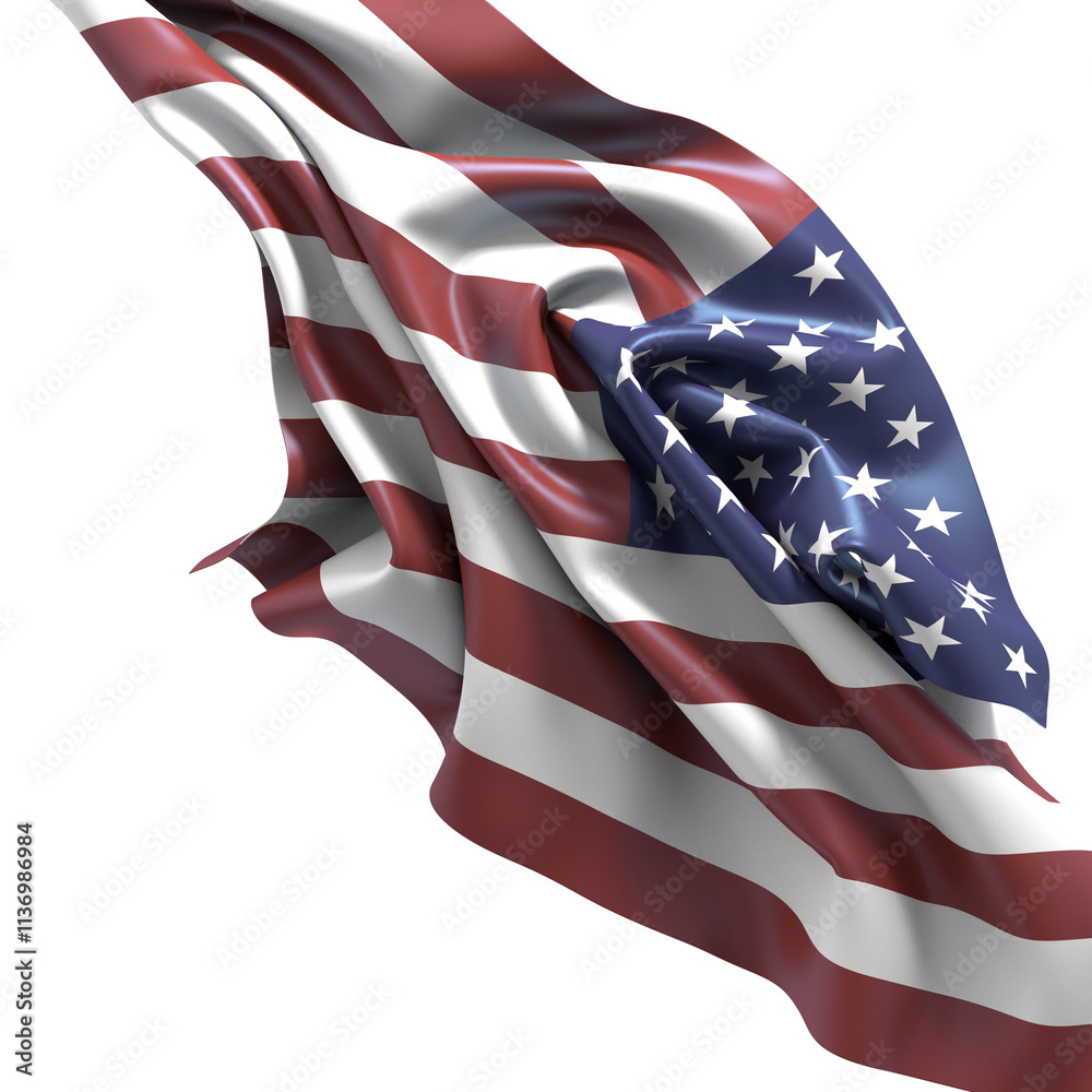Fototapeta premium Waving American Flag Isolated on White Background