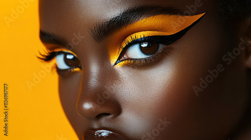 Eye shadow editorial featuring a creative double-winged eyeliner paired with bold shadow shades photo