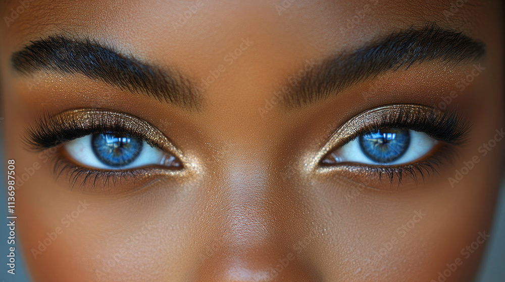 Naklejka premium Eye shadow editorial showcasing a gradient smoky look styled with dramatic lashes on a model