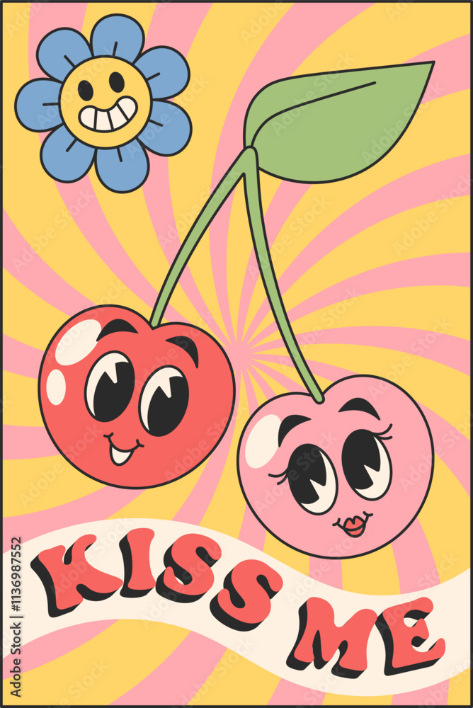 Naklejka premium Valentines day poster cherry design