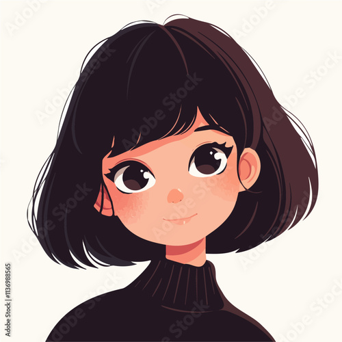 Charming Woman with Asymmetrical Bob Hairstyle – Trendy Fashion Illustration
 photo