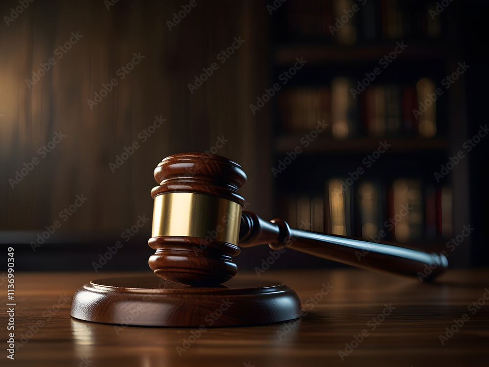 Judge's hammer on a wooden table Judge's hammer on a wooden table
