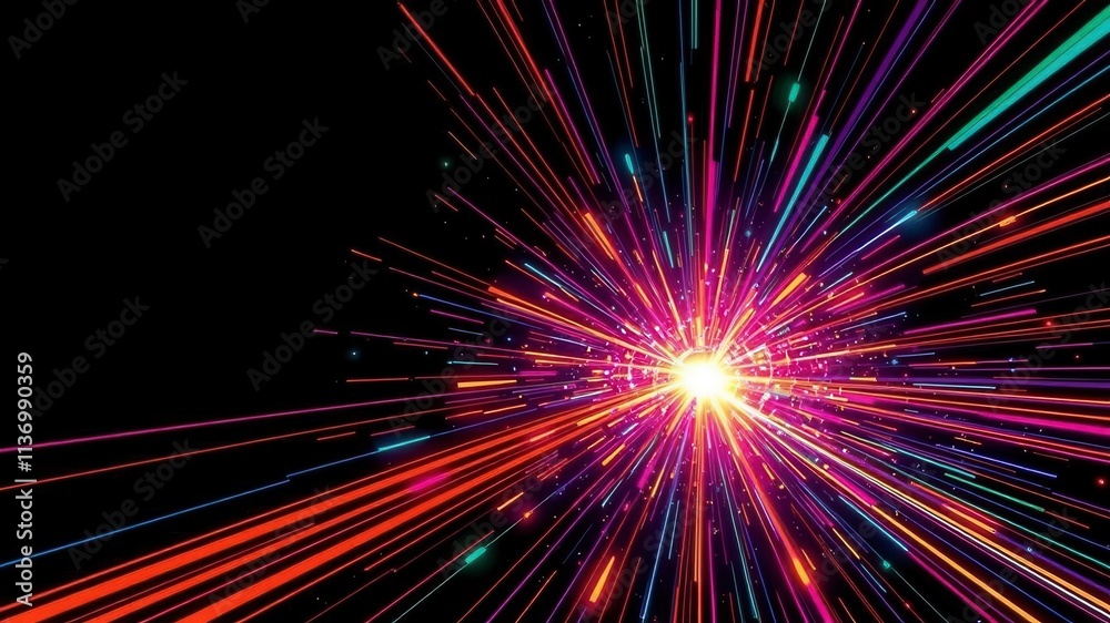 Dynamic explosion of colorful geometric shapes on a dark background, energy, concept, creative Dynamic explosion of colorful geometric shapes on a dark background, energy, concept, creative