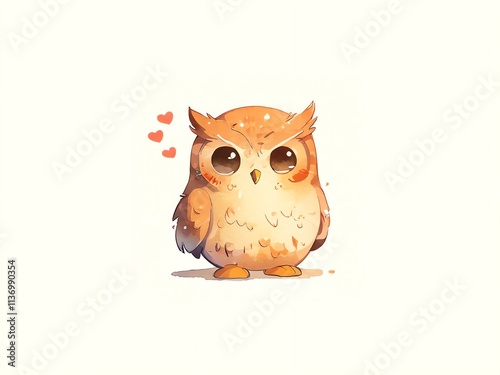 Adorable Orange Owl digital drawing, lovely bird illustration, cute cartoon owl character, heartwarming animal art, whimsical wildlife imagery, sweet feathered friend, affectionate owl portrait photo