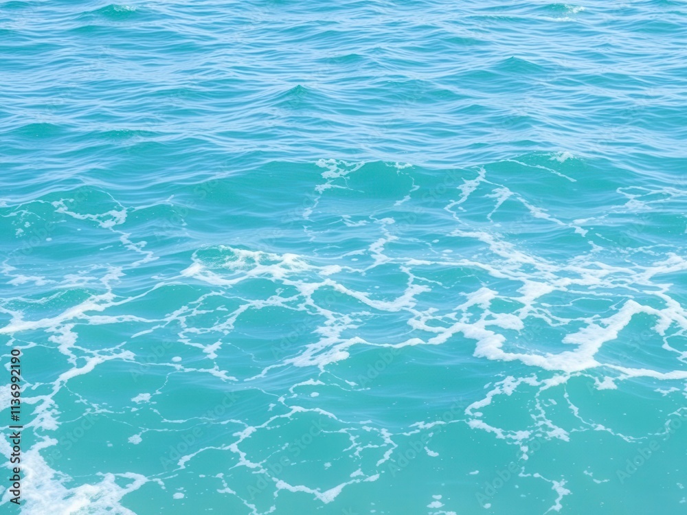 Obraz premium Pure blue turquoise water with gentle foam and waves, sea, peaceful, ocean
