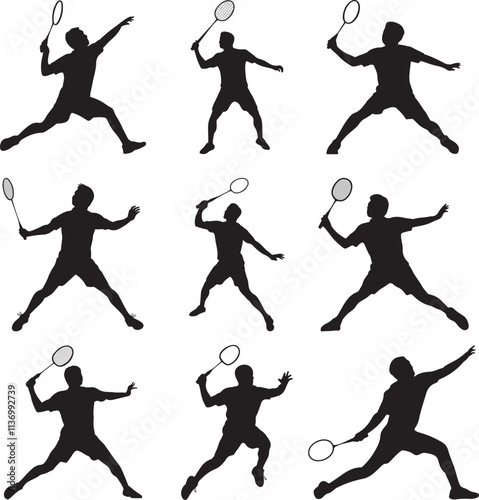 Set of Badminton Players silhouette icon vector art