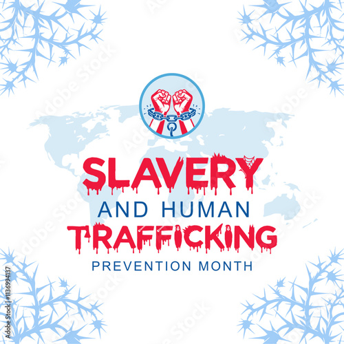 Vector illustration on the theme of National Human Trafficking Awareness Month. National Slavery and Human Trafficking Prevention Month is observed every year on January. Template for banner design.