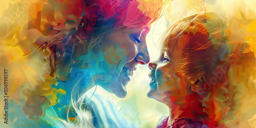 Abstract Portrait: Woman and Child in Colorful Overlay