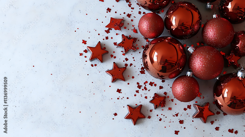 Festive Christmas Eve Ornaments and Stars Home Decor Decorative Content Cozy Atmosphere Top-Down View Celebration Ideas