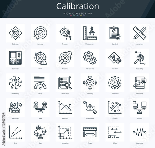 Calibration outline icon pack for industrial measurement of accuracy and precision photo