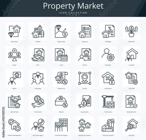 Property market outline icon pack for real estate developer and  business investment