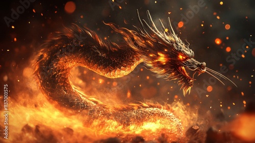 Fiery Dragon Enveloped In Blazing Inferno photo