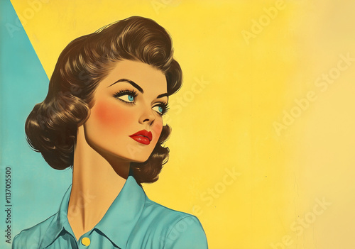 a 1950s advertising illustration of a woman, room for text
