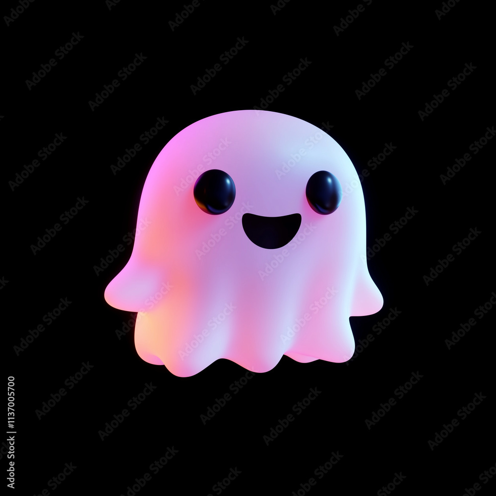 Cute ghost 3d icon emoji style on a black background Cute ghost 3d icon emoji style on a black background