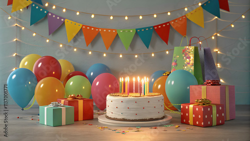 Canvas Print birthday cake with candles