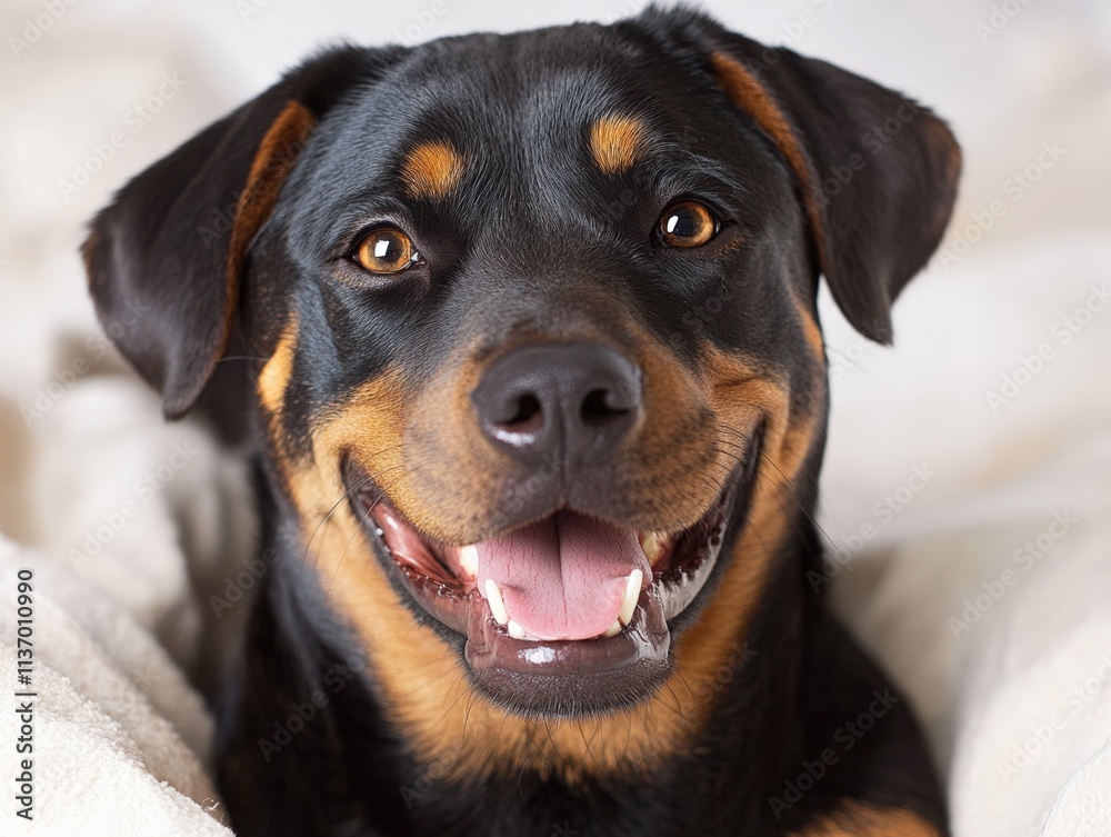 Fototapeta premium Happy Rottweiler Dog Close-Up Smile
