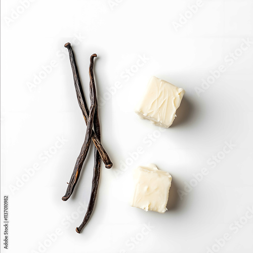 A highquality studio photo of 3 pieces of vanilla photographed directly from above Photographed on a clean white background highlighting the intricate details The i photo