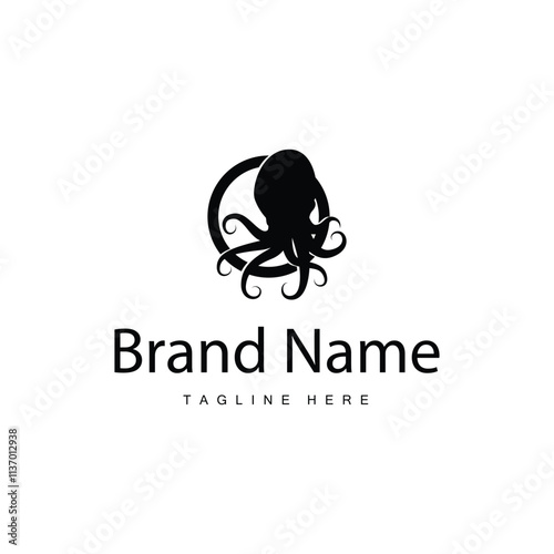 simple octopus logo silhouette design deep sea animal in brand template illustration