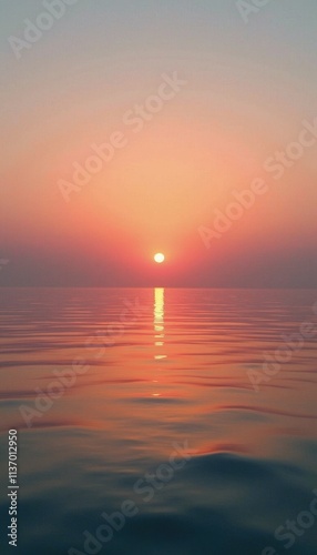 Minimalist sunrise over a calm ocean with a gradient sky reflecting on the water
