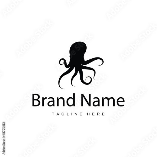 simple octopus logo silhouette design deep sea animal in brand template illustration