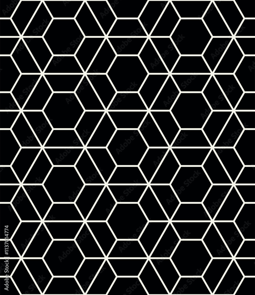 Vector seamless pattern. Modern stylish texture. Repeating geometric tiles with linear hexagonal grid. Thin monochrome trellis. Trendy graphic design. Can be used as swatch for illustrator. Vector seamless pattern. Modern stylish texture. Repeating geometric tiles with linear hexagonal grid. Thin monochrome trellis. Trendy graphic design. Can be used as swatch for illustrator.