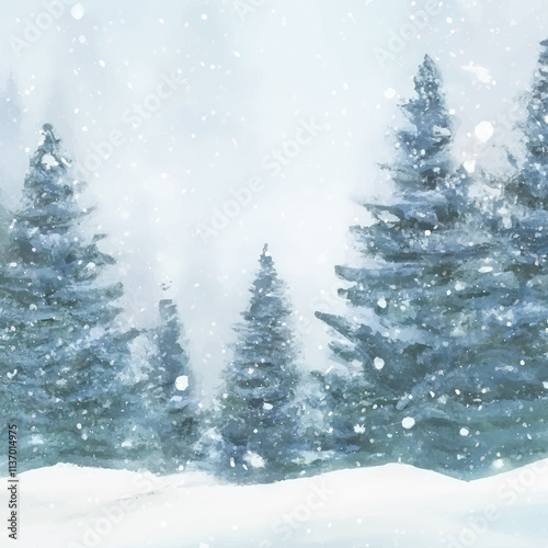 Watercolour Forest Winter Landscape Scenery