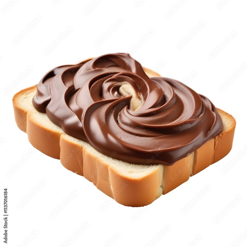 A slice of white bread topped with a thick layer of chocolate hazelnut spread, forming a swirled pattern on the surface A slice of white bread topped with a thick layer of chocolate hazelnut spread, forming a swirled pattern on the surface
