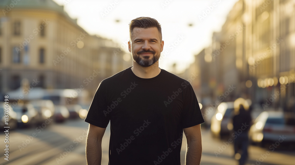 Black T-Shirt Mockup on Scandinavian Man in Helsinki Winter Black T-Shirt Mockup on Scandinavian Man in Helsinki Winter