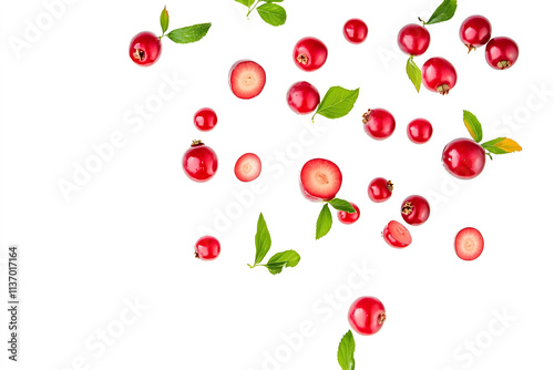 Falling canberry slices isolated on a white background photo