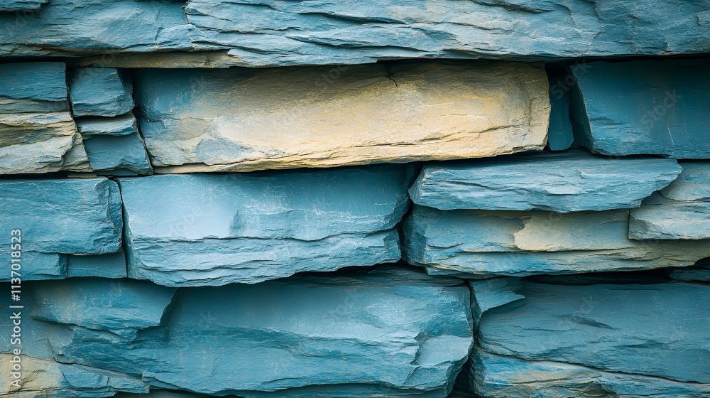 Blue and Beige Stone Wall Texture, Irregular Layers of Rough, Natural Rock Create a Striking Architectural Background. Blue and Beige Stone Wall Texture, Irregular Layers of Rough, Natural Rock Create a Striking Architectural Background.