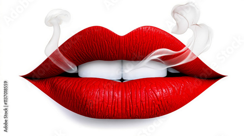 A close up of a woman's mouth with smoke coming out of it