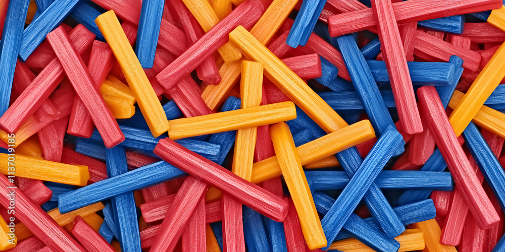Colorful Wooden Blocks, A Random Arrangement of Red, Blue, and Orange Sticks, Creating a Vibrant and Playful Texture. Colorful Wooden Blocks, A Random Arrangement of Red, Blue, and Orange Sticks, Creating a Vibrant and Playful Texture.